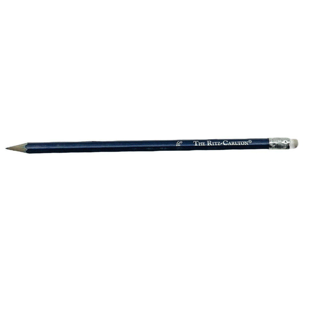 (1) The Ritz Carlton Hotel Wood Pencil Navy Blue Silver Letters FSC Vintage‎